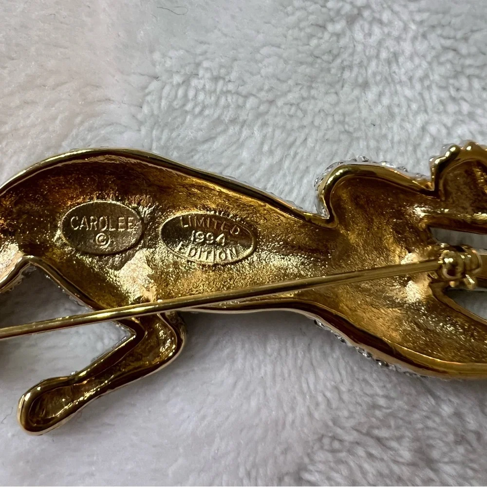 Carolee Limited Edition 1992 Pave Rhinestone Leopard Panthers Brooch Pin
